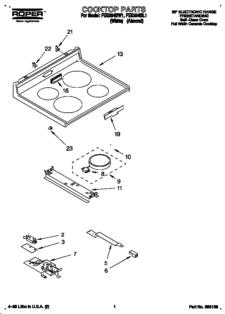 Roper FES364BW1 cooktop diagram