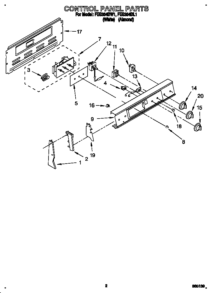 Roper FES364BW1 control panel diagram