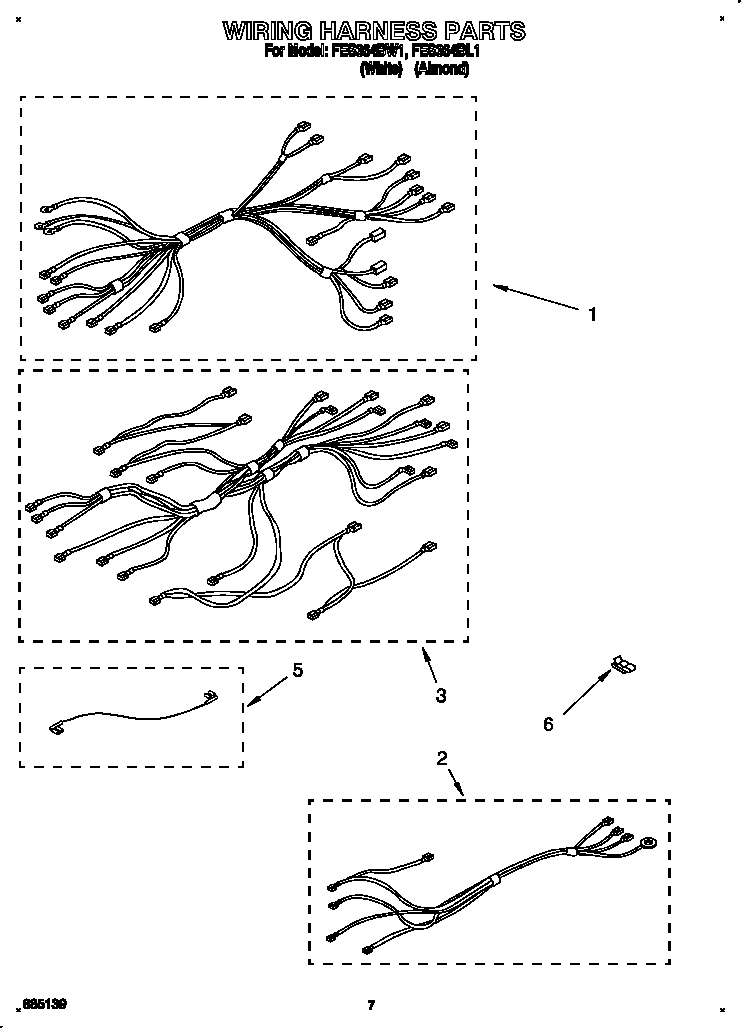 Roper FES364BW1 wiring harness diagram