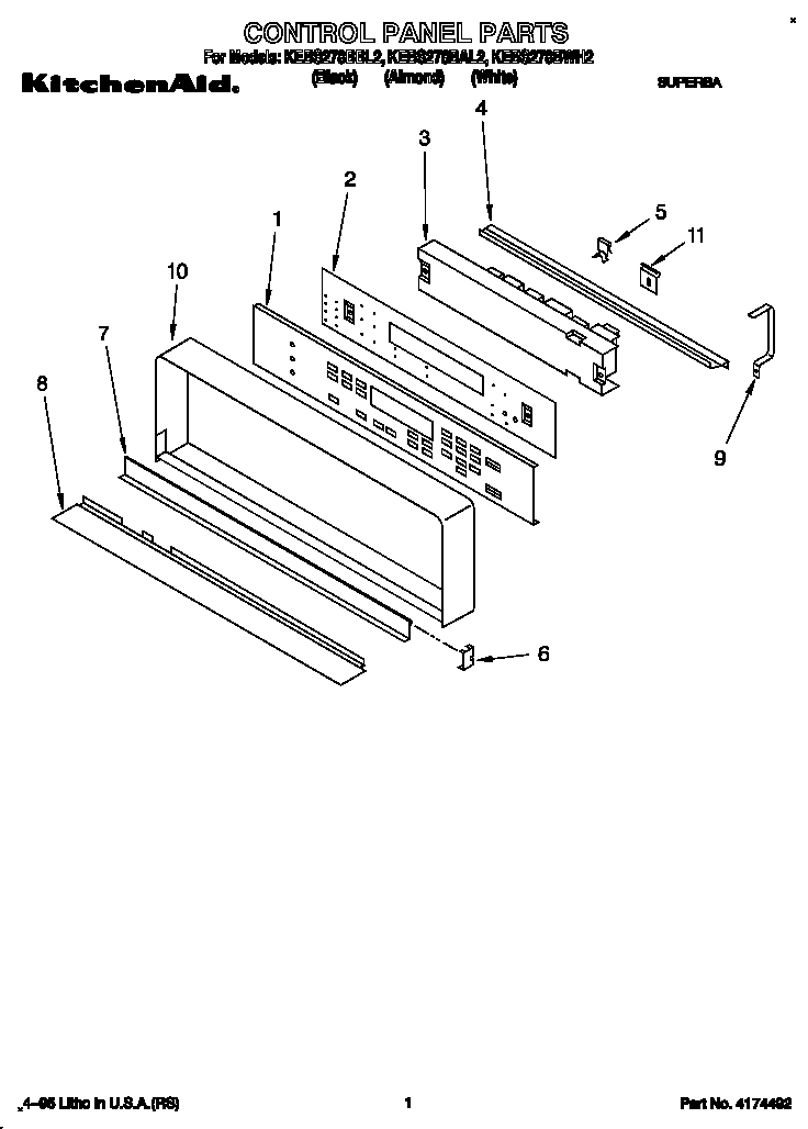 KitchenAid KEBS278BBL2 control panel diagram