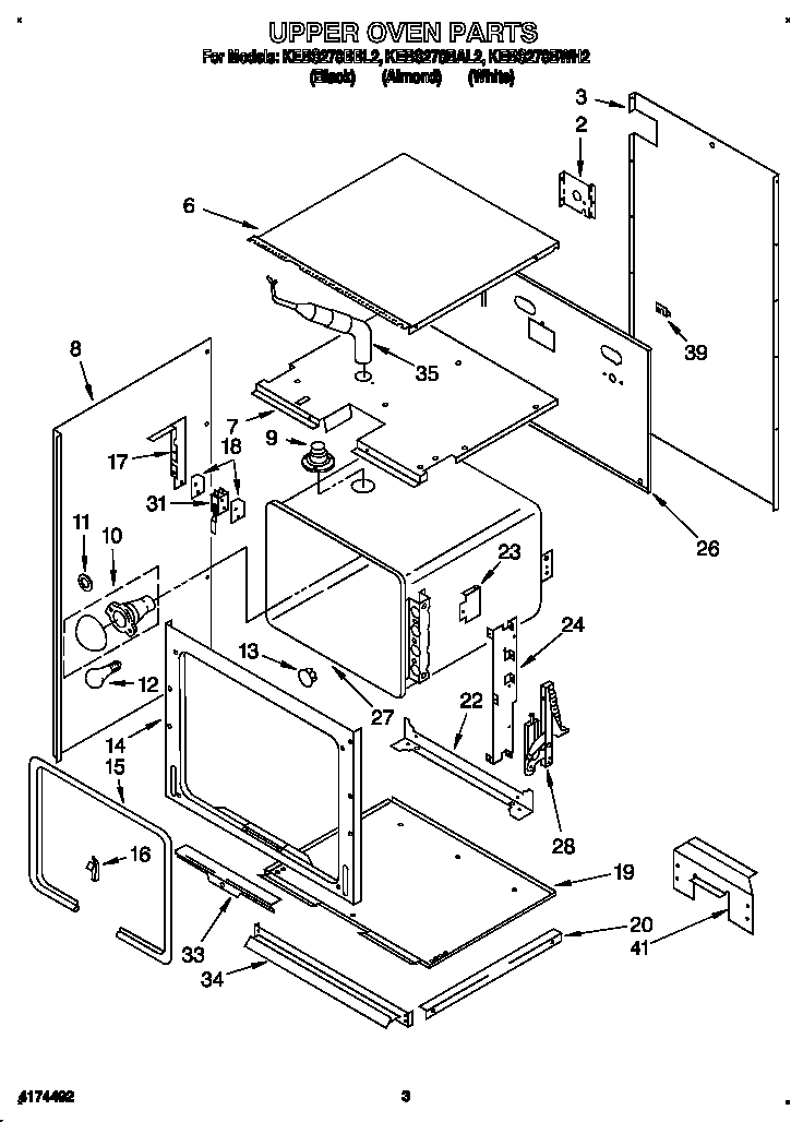 KitchenAid KEBS278BBL2 upper oven diagram