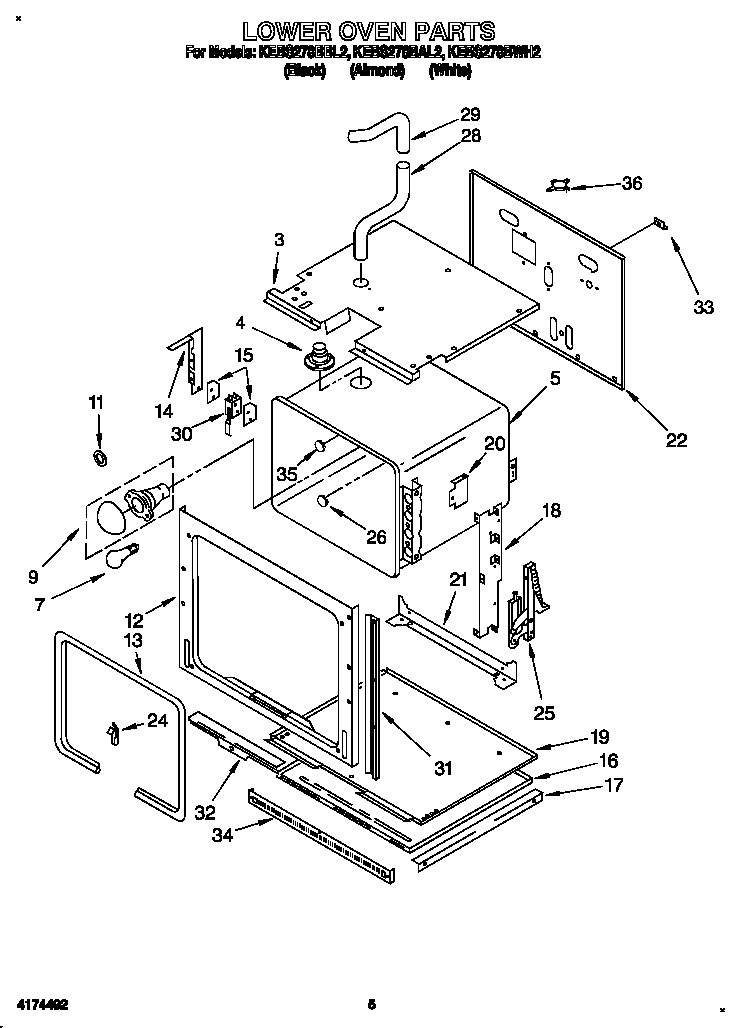 KitchenAid KEBS278BBL2 lower oven diagram