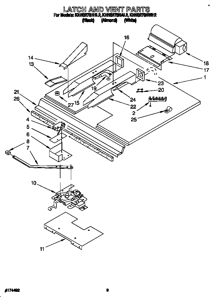 KitchenAid KEBS278BBL2 latch and vent diagram