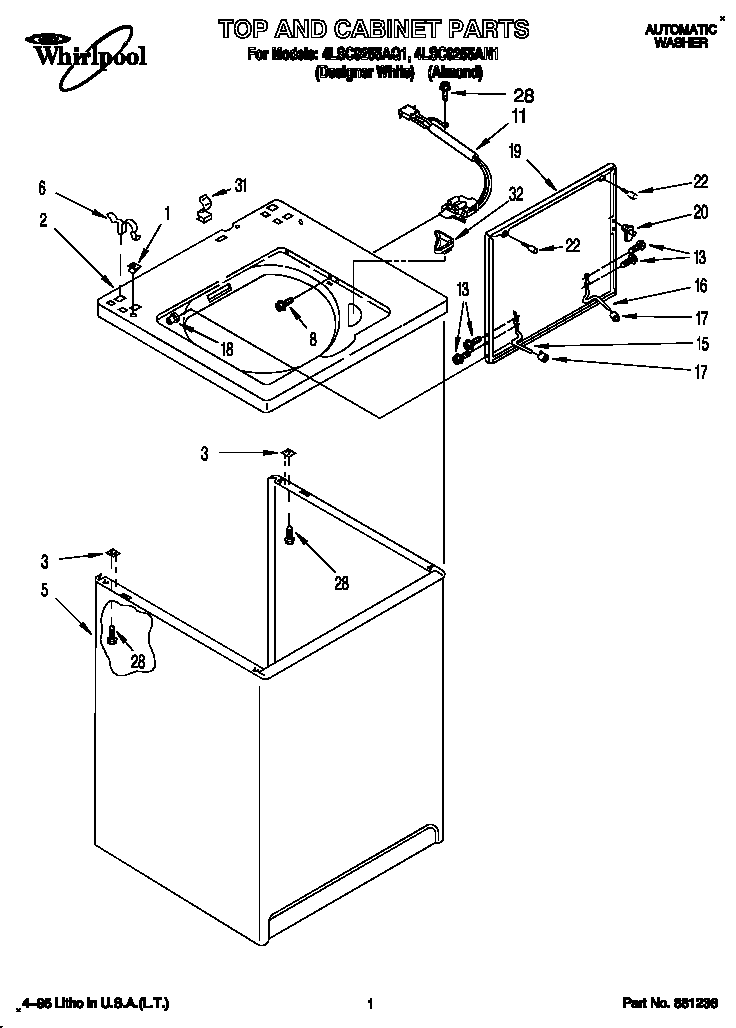 Whirlpool 4LSC9255AN1 top and cabinet diagram