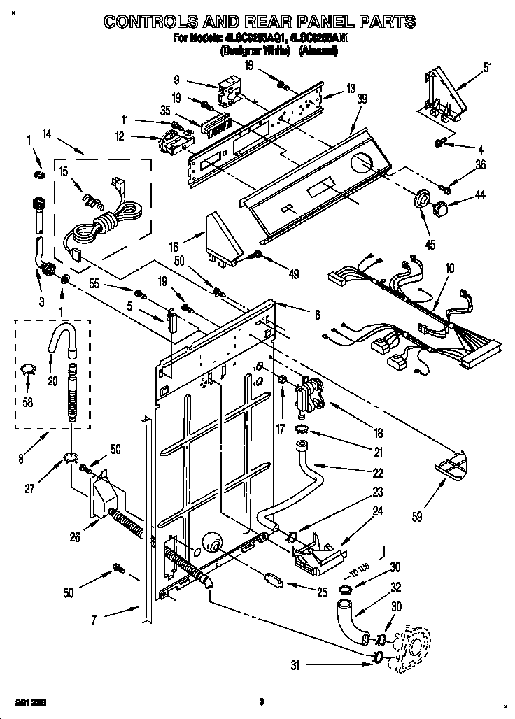 Whirlpool 4LSC9255AN1 controls and rear panel diagram