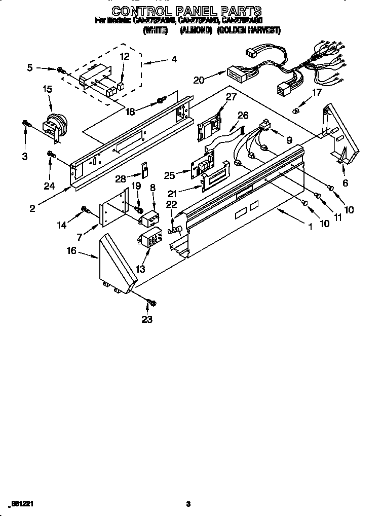 Whirlpool CAE2792AW0 control panel diagram