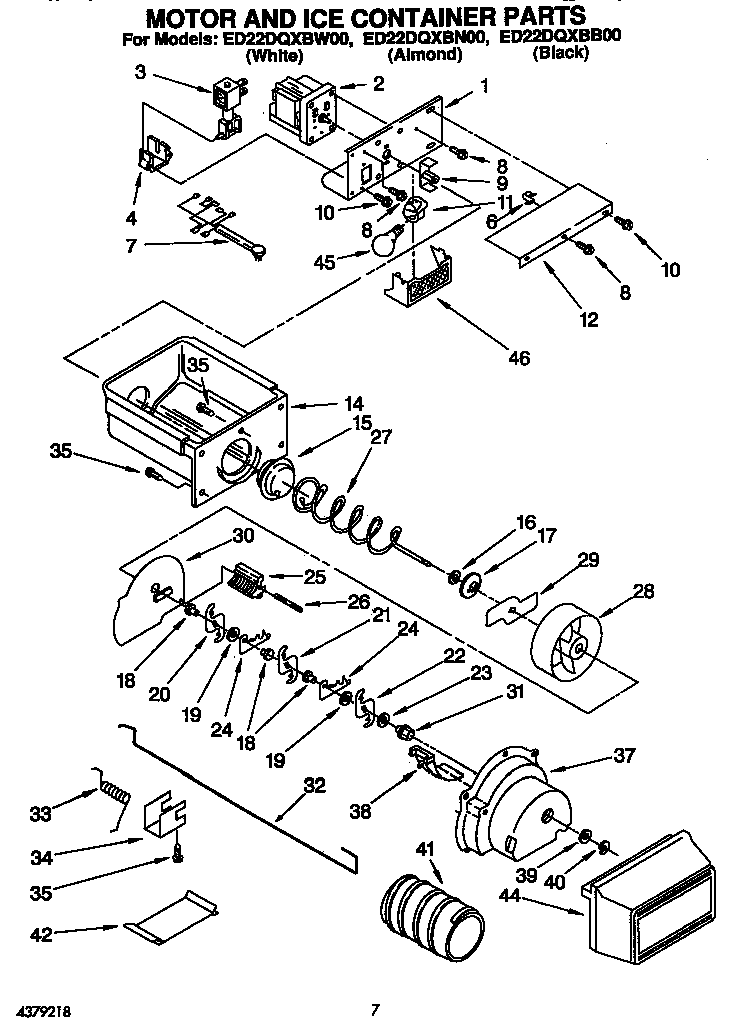 KitchenAid ED22DQXBN00 motor and ice container diagram