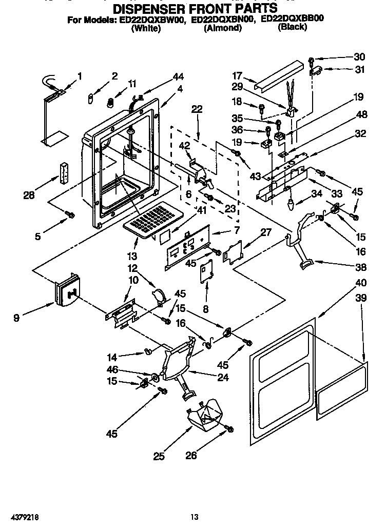 KitchenAid ED22DQXBN00 dispenser front diagram
