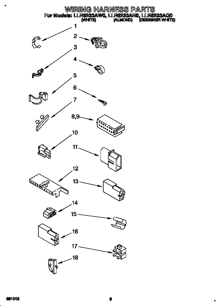 Whirlpool LLR6233AW0 wiring harness diagram
