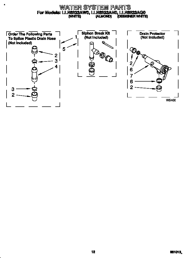 Whirlpool LLR6233AW0 water system diagram