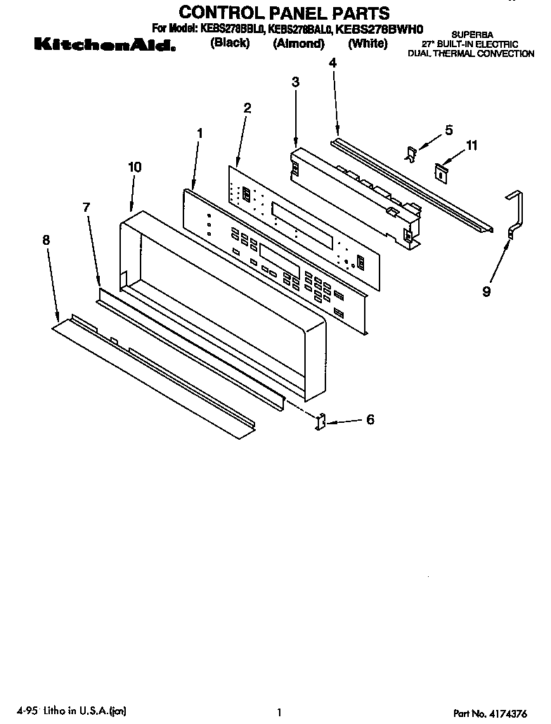KitchenAid KEBS278BWH0 control panel diagram