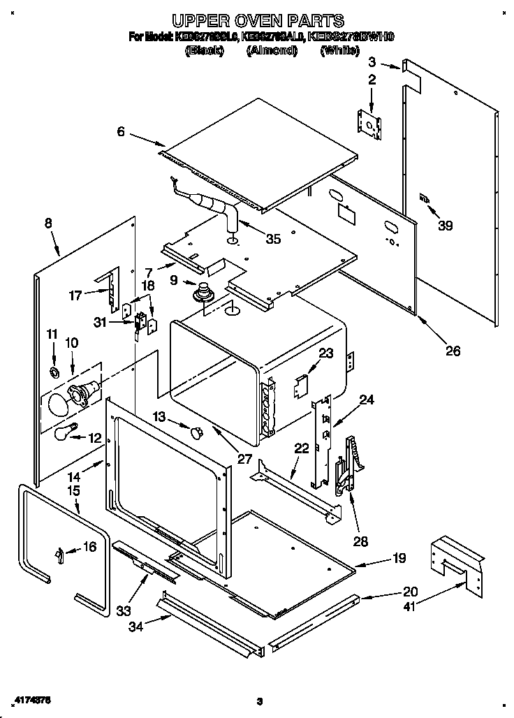 KitchenAid KEBS278BWH0 upper oven diagram
