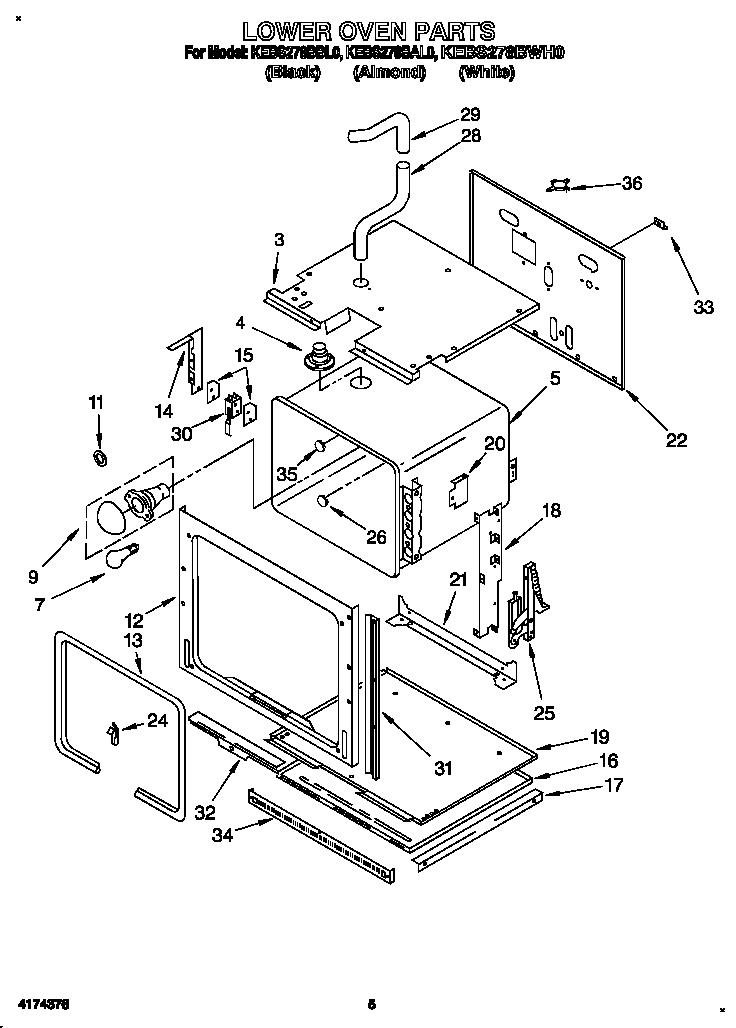 KitchenAid KEBS278BWH0 lower oven diagram