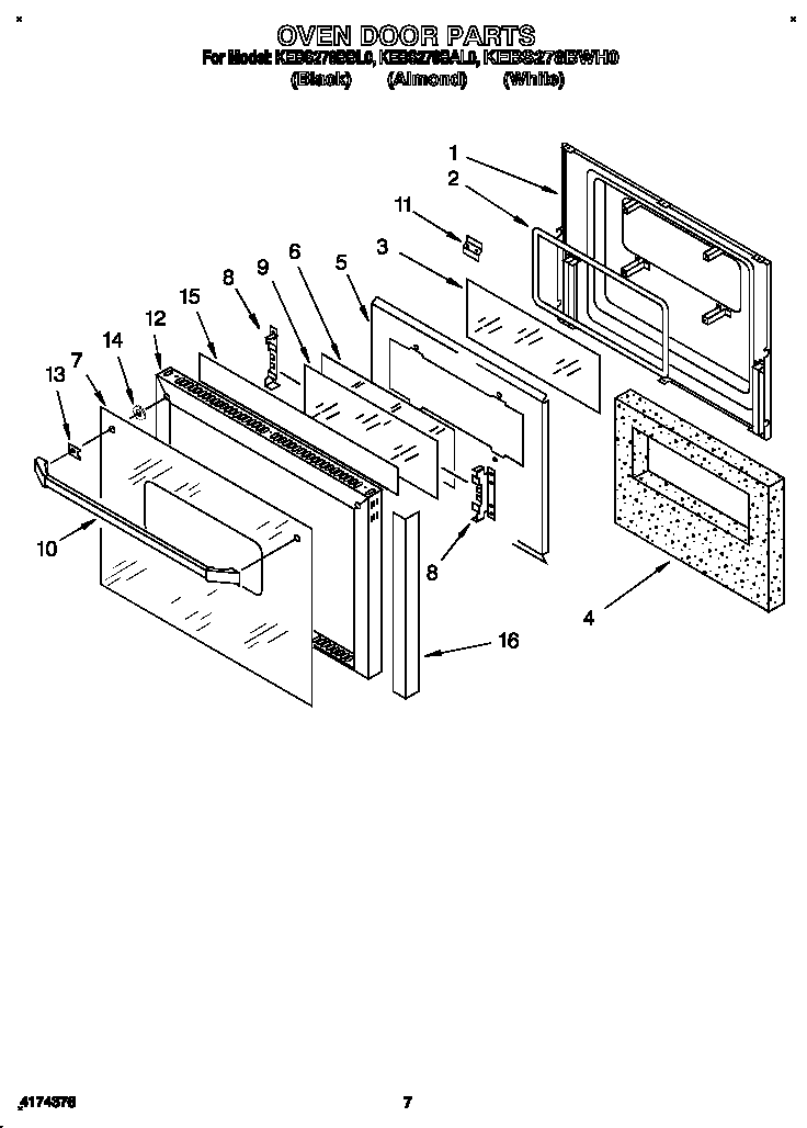 KitchenAid KEBS278BWH0 oven door diagram