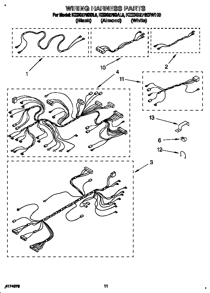 KitchenAid KEBS278BWH0 wiring harness diagram