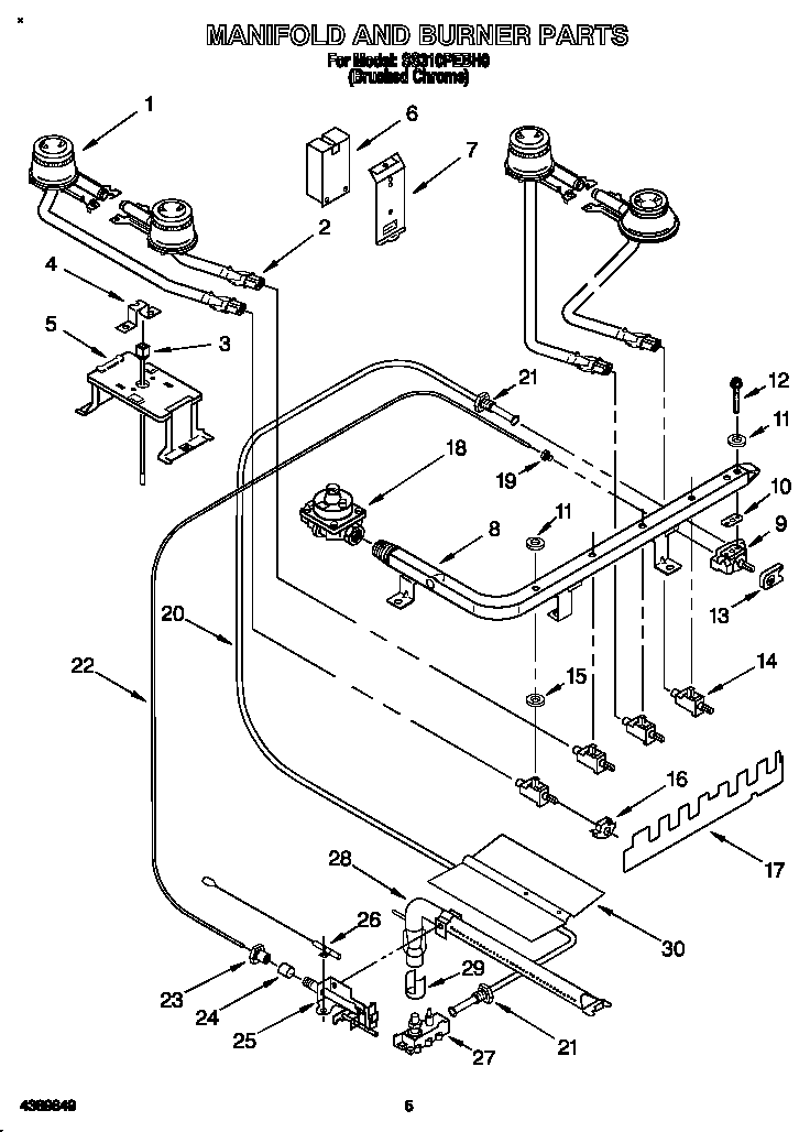 Whirlpool SS310PEBH0 manifold and burner diagram