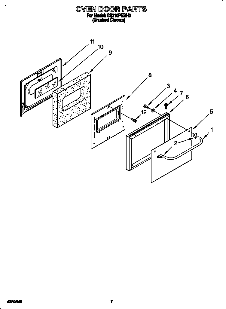 Whirlpool SS310PEBH0 oven door diagram