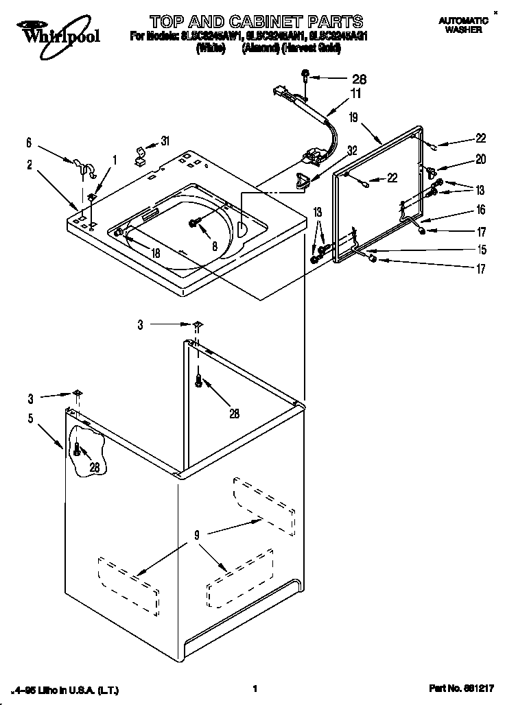 Whirlpool 8LSC8245AG1 top and cabinet diagram