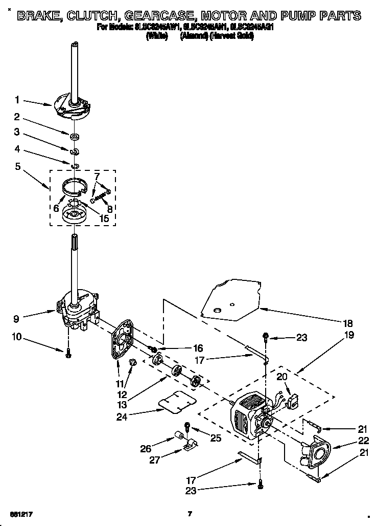Whirlpool 8LSC8245AG1 brake, clutch, gearcase, motor and pump diagram