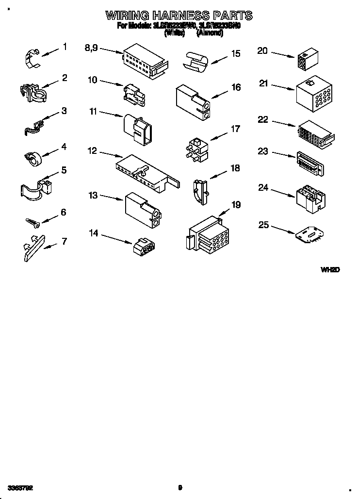 Whirlpool 3LSR5233BN0 wiring harness diagram