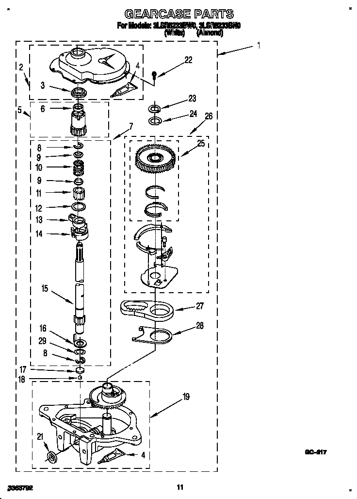 Whirlpool 3LSR5233BN0 gearcase diagram