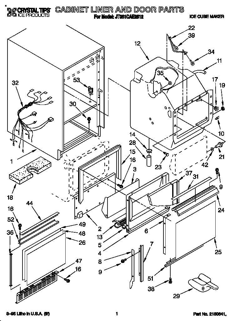 Whirlpool JT051CAE2512 cabinet liner and door diagram