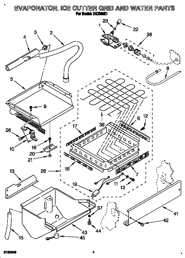 Whirlpool IACS50E1 evaporator, ice cutter grid and water diagram