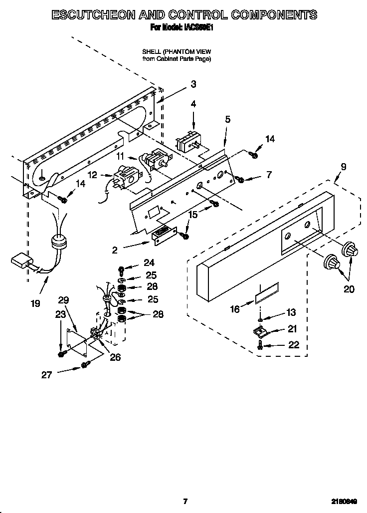 Whirlpool IACS50E1 escutcheon and control components diagram