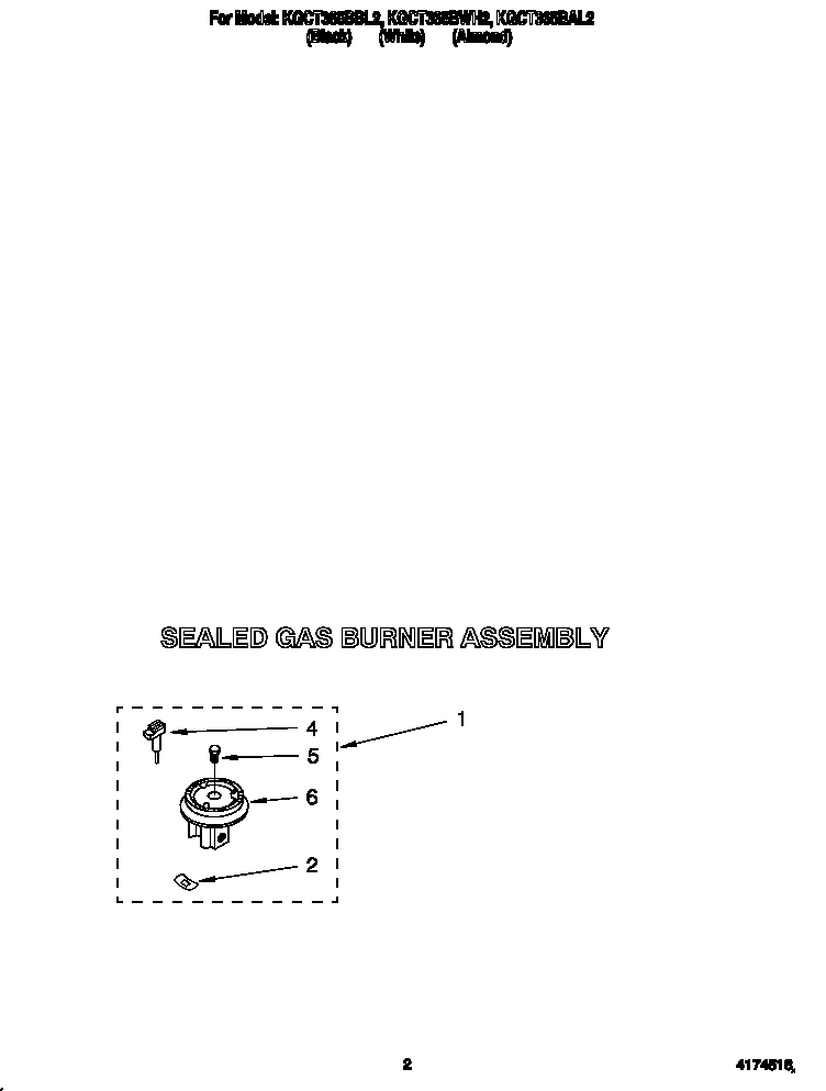 KitchenAid KGCT365BBL2 sealed gas burner assembly diagram