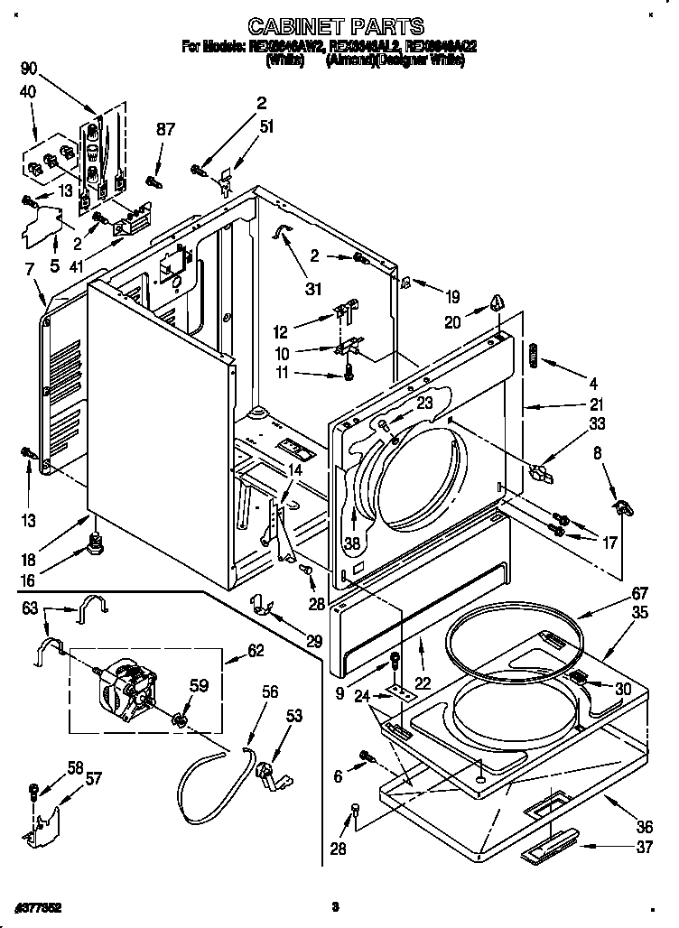 Roper REX6646AW2 cabinet diagram