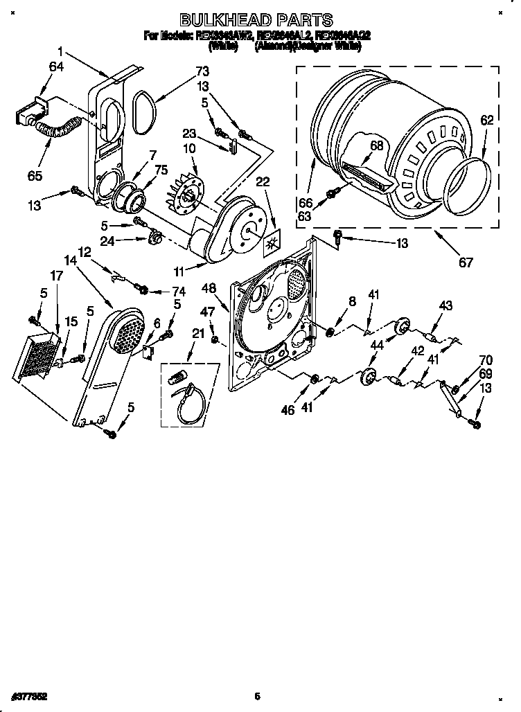 Roper REX6646AW2 bulkhead diagram