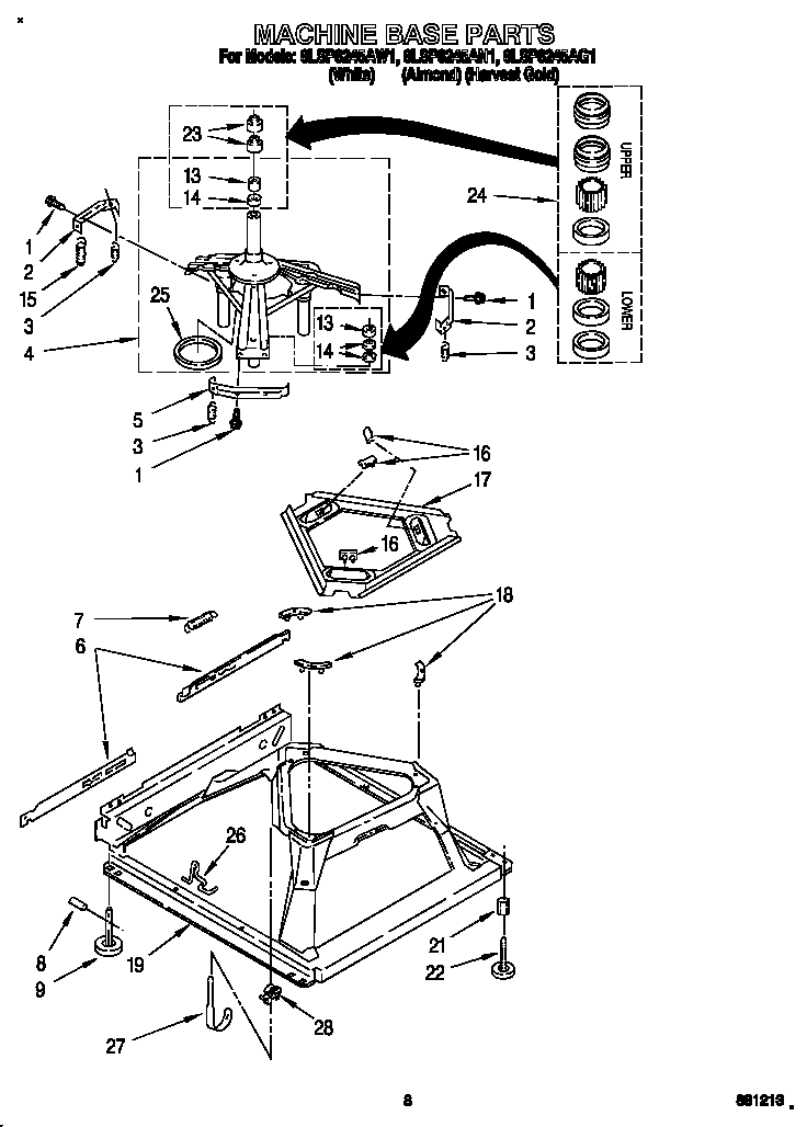 Whirlpool 8LSP8245AW1 machine base diagram