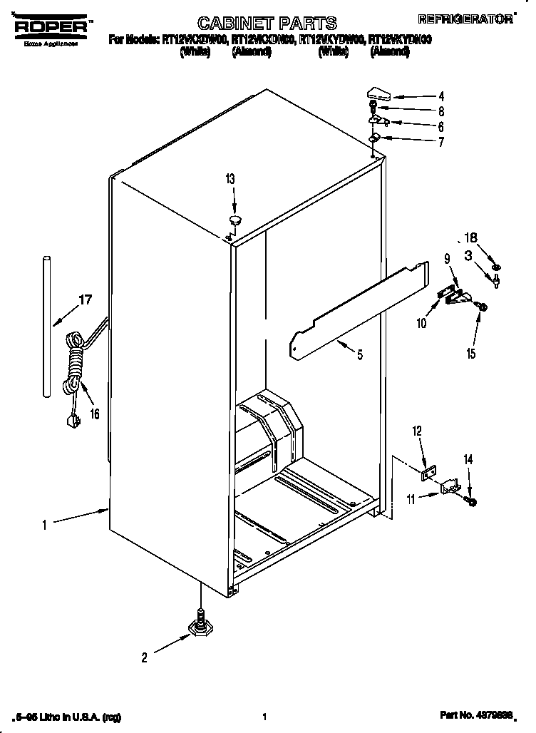 Roper RT12VKXDW00 cabinet diagram
