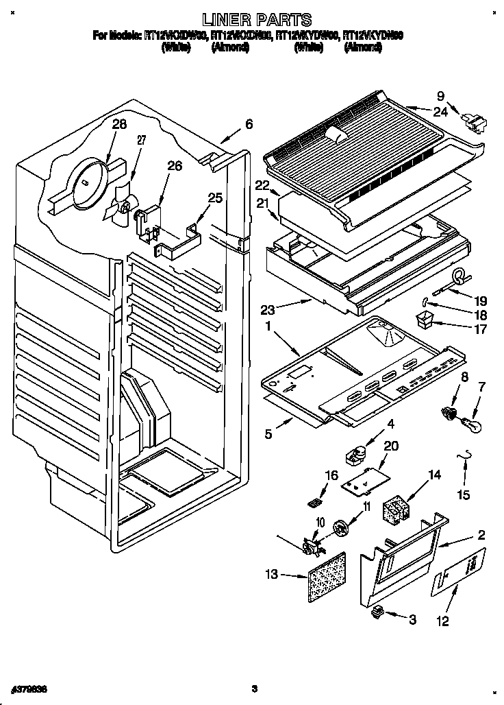 Roper RT12VKXDW00 liner diagram