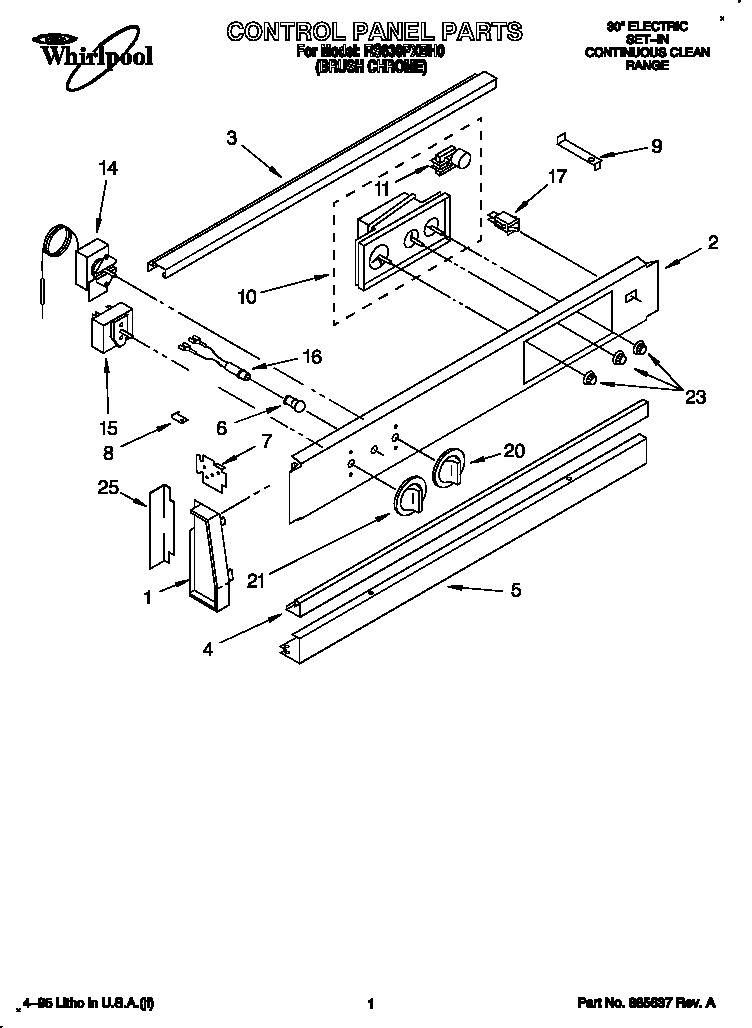Whirlpool RS630PXBH0 control panel diagram