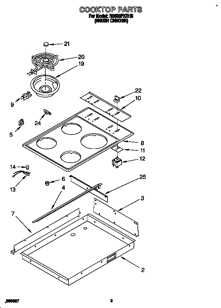 Whirlpool RS630PXBH0 cooktop diagram