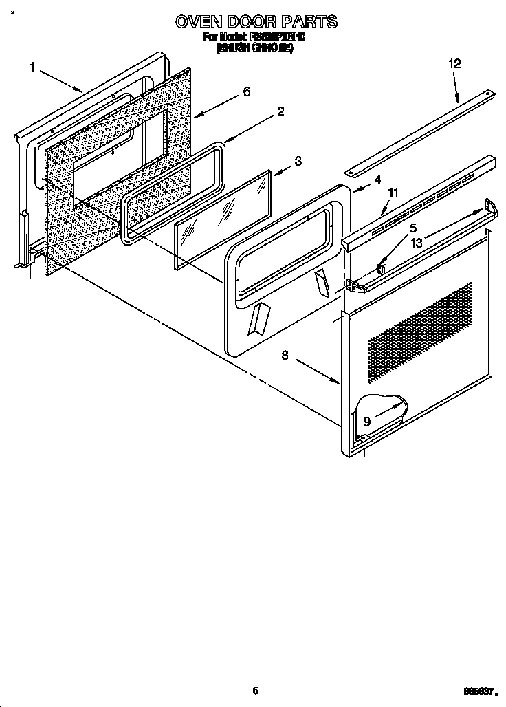 Whirlpool RS630PXBH0 oven door diagram