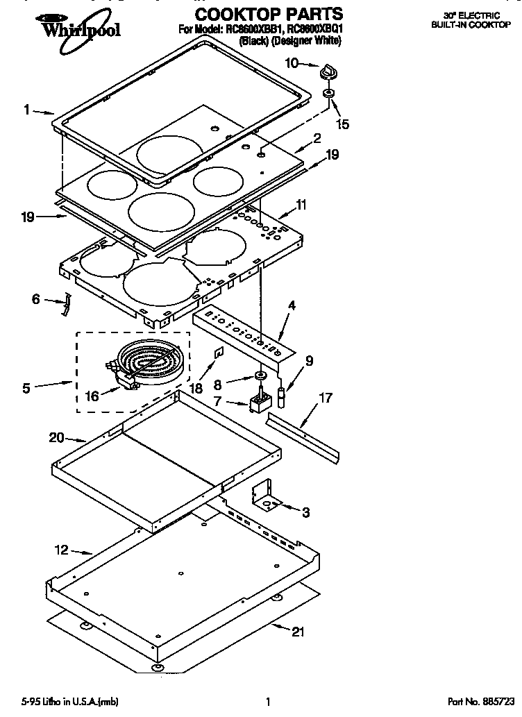 Whirlpool RC8600XBB1 cooktop diagram