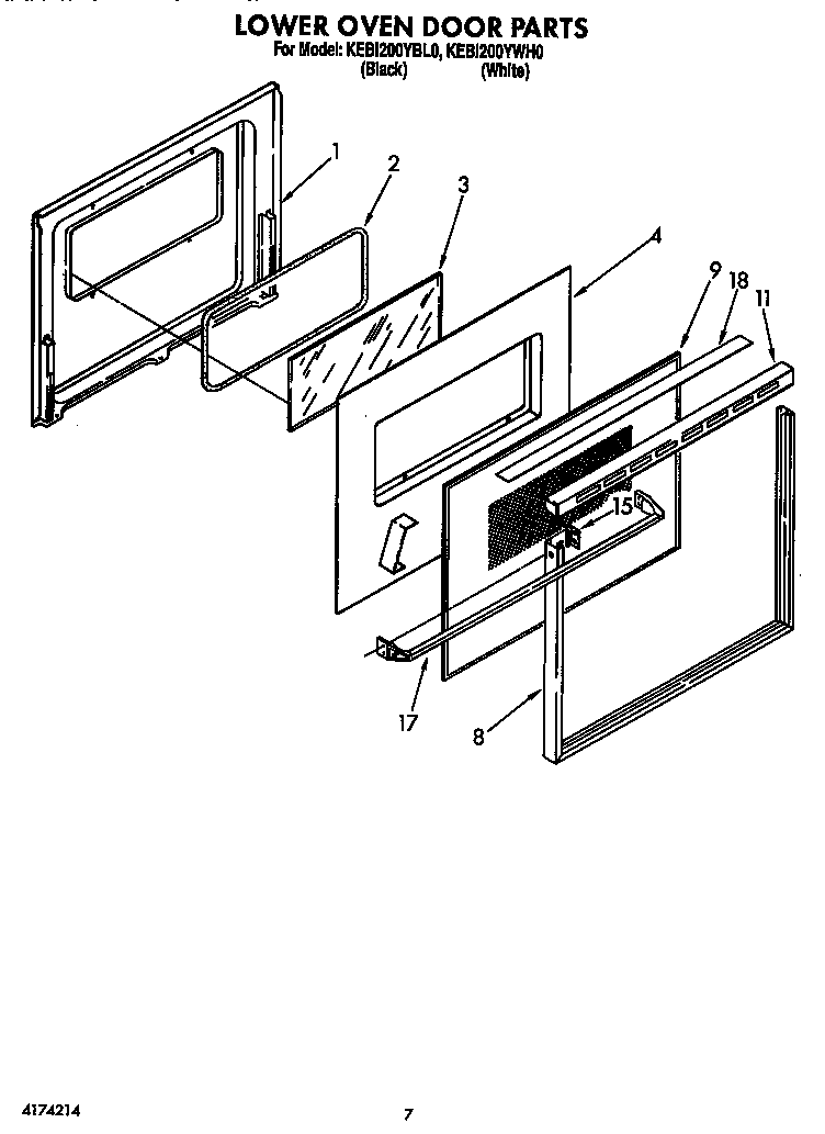KitchenAid KEBI200YWH0 lower oven door diagram