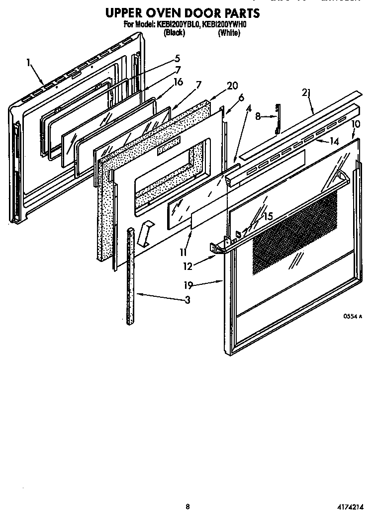 KitchenAid KEBI200YWH0 upper oven door diagram