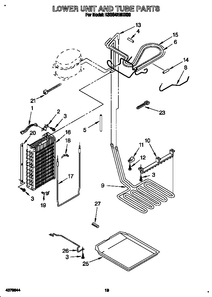 KitchenAid KSSS42MDX00 lower unit and tube diagram