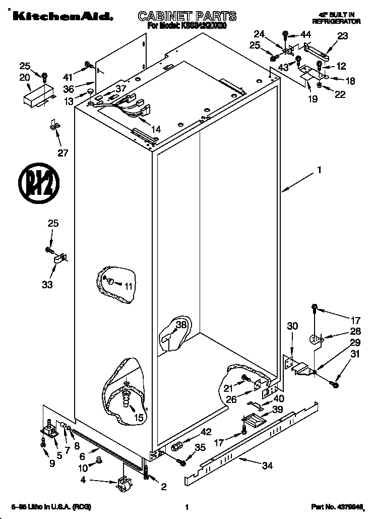 KitchenAid KSSS42QDX00 cabinet diagram