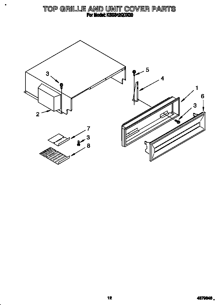 KitchenAid KSSS42QDX00 top grille and unit cover diagram