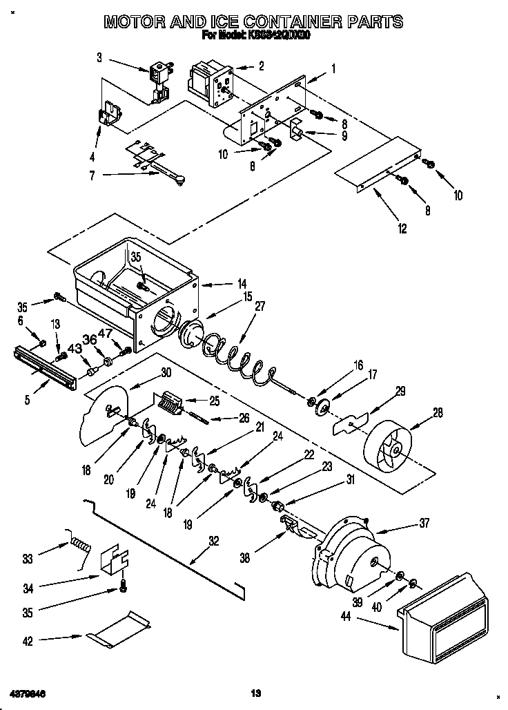 KitchenAid KSSS42QDX00 motor and ice container diagram