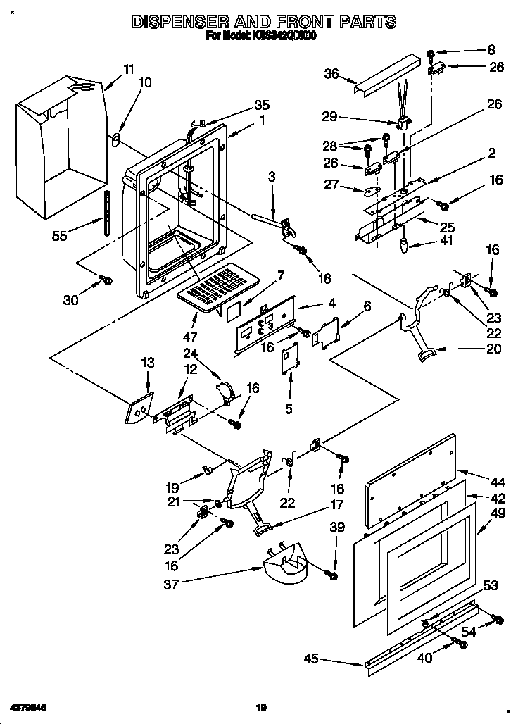 KitchenAid KSSS42QDX00 dispenser and front diagram