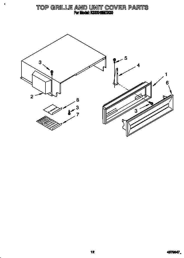 KitchenAid KSSS48MDX00 top grille and unit cover diagram