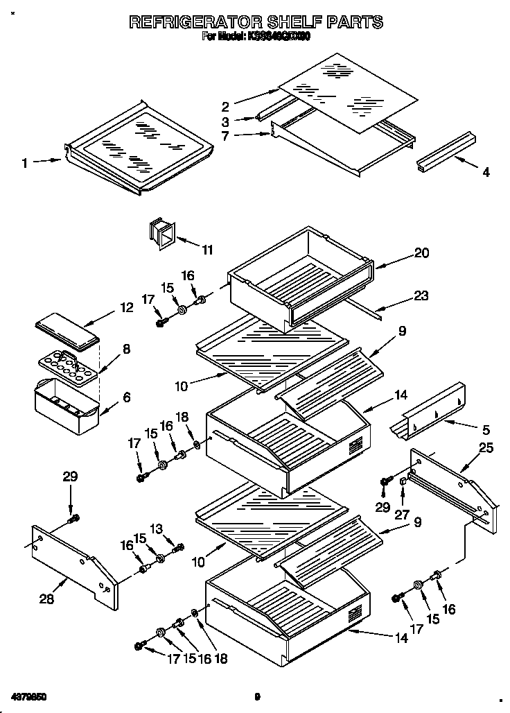KitchenAid KSSS48QDX00 refrigerator shelf diagram