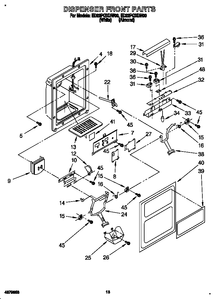Whirlpool ED22PQXDW00 dispenser front diagram