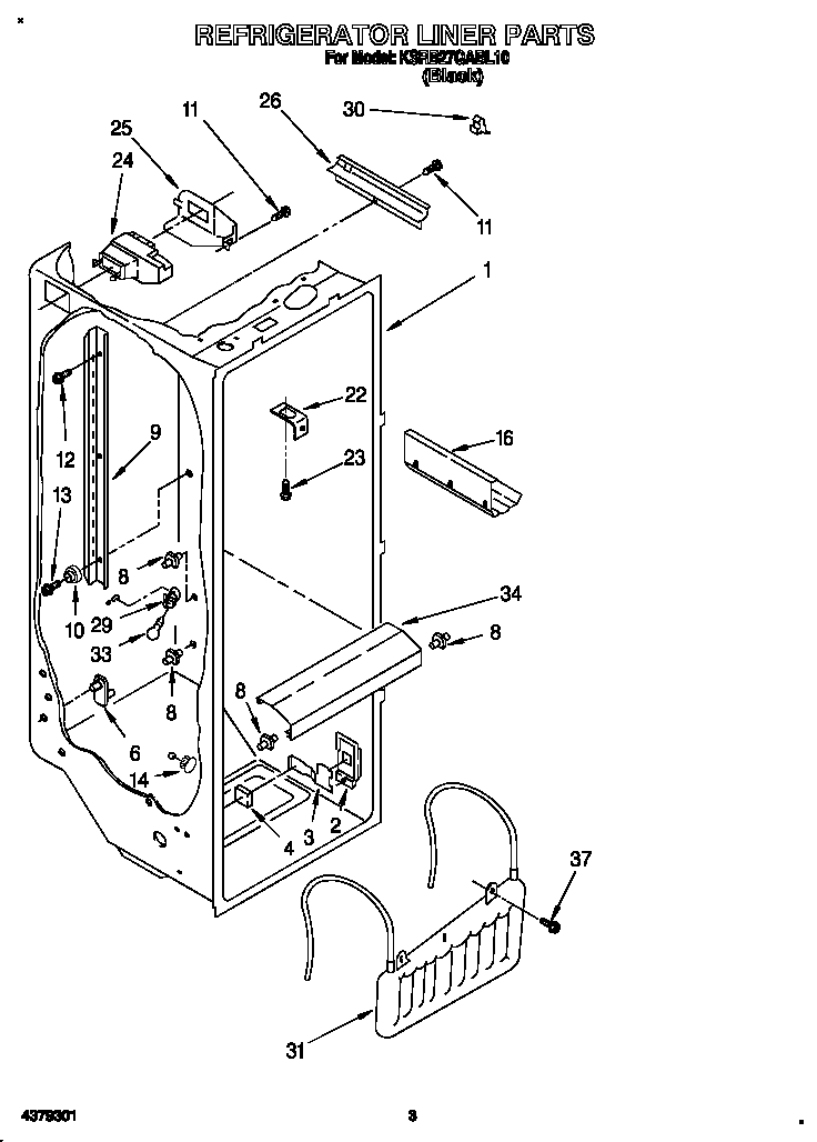 KitchenAid KSRB27QABL10 refrigerator liner diagram