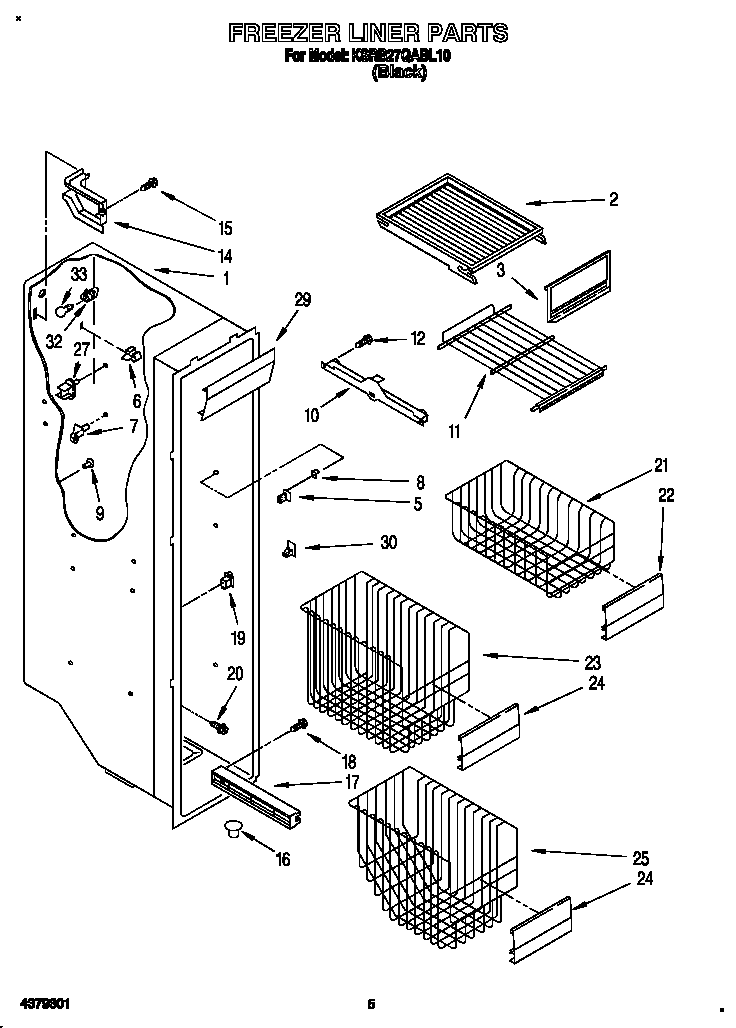 KitchenAid KSRB27QABL10 freezer liner diagram